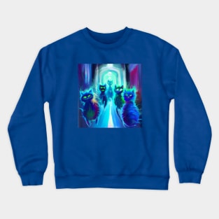 Blue Cats Flank the Sides of a Mysterious Long Corridor Crewneck Sweatshirt